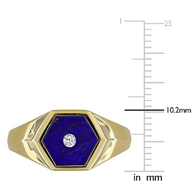 Men's Stella Grace Gold Over Silver Lapis & Diamond Accent Hexagon Ring