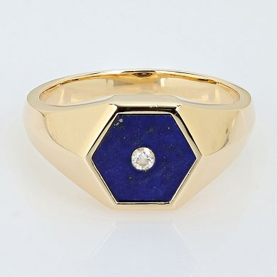 Men's Stella Grace Gold Over Silver Lapis & Diamond Accent Hexagon Ring
