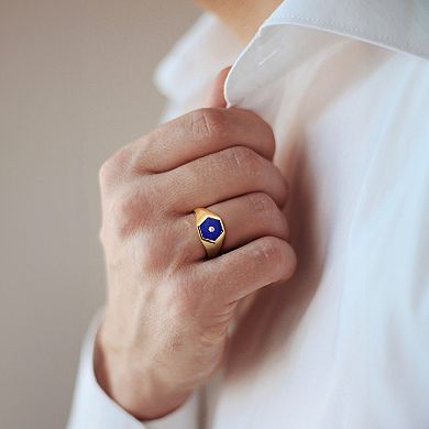 Men's Stella Grace Gold Over Silver Lapis & Diamond Accent Hexagon Ring