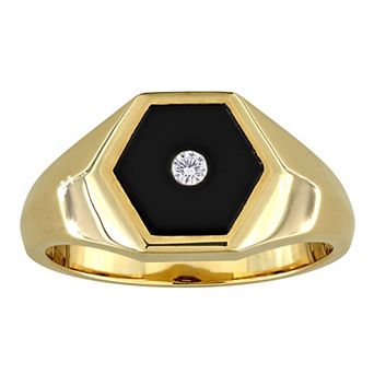 Men's Stella Grace 18k Gold Over Silver Onyx & Diamond Accent Hexagon Ring