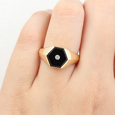 Men's Stella Grace 18k Gold Over Silver Onyx & Diamond Accent Hexagon Ring
