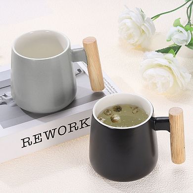 Ceramic Coffee Mug 12.85 Oz Wooden Handle Large Coffee Mugs Handmade Ceramic Tea Cup