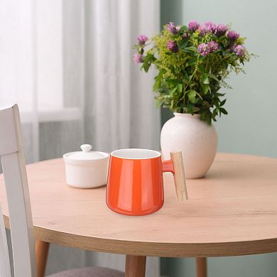 Ceramic Coffee Mug 12.85 Oz Wooden Handle Large Coffee Mugs Handmade Ceramic Tea Cup