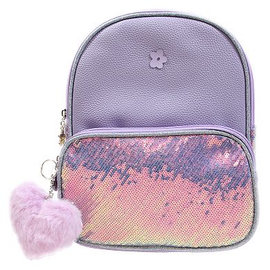 Girls Limited Too Sequin Mini Backpack with Fuzzy Heart Keychain
