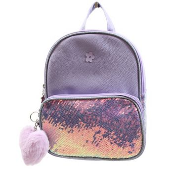 Girls Limited Too Sequin Mini Backpack with Fuzzy Heart Keychain
