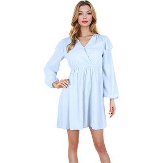 Women's V-Neck Polka Dot A-Line Dress With Ruffle Shoulders