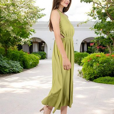 Women's Sleeveless Midi Dress with Elastic Waist and Flowy Skirt for Everyday Looks