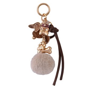 Emberly Dachshund Themed Bag Charm With Faux Fur Puff