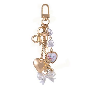 Emberly Gold Tone Heart, Teddy Bear & Bow Bag Charm