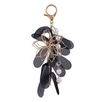 Emberly Gold Tone Wire Flower & Black Bow Bag Charm