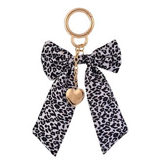 Emberly Leopard Print Bow Bag Charm With Gold Tone Heart Accent