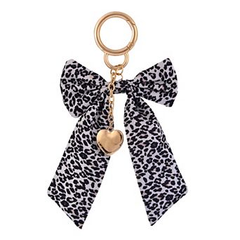 Emberly Leopard Print Bow Bag Charm With Gold Tone Heart Accent