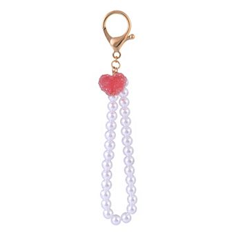 Emberly Simulated Pearl Bag Charm With Pink Glitter Heart Accent