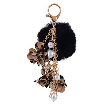 Emberly Faux Fur Ball & Animal Print Flower Bag Charm