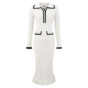 Cocktail Dresses For Women Famulily Women's Long Sleeve Ribbed Knit Dress -  V-Neck A-Line For Fall & Winter Sweater Dress