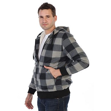 Gioberti Mens Checkered Flannel Hoodie Jacket with Sherpa Lining