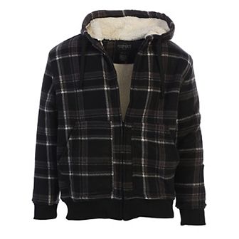 Gioberti Mens Checkered Flannel Hoodie Jacket with Sherpa Lining