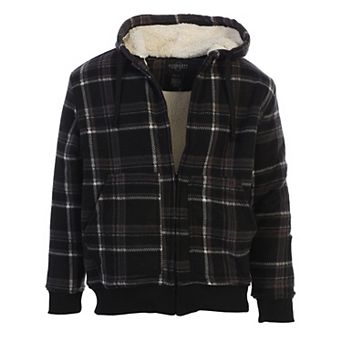 Gioberti Mens Checkered Flannel Hoodie Jacket with Sherpa Lining
