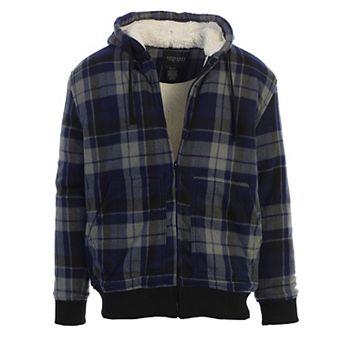 Gioberti Mens Checkered Flannel Hoodie Jacket with Sherpa Lining