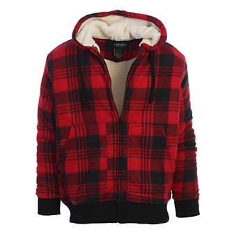 Gioberti Mens Checkered Flannel Hoodie Jacket with Sherpa Lining