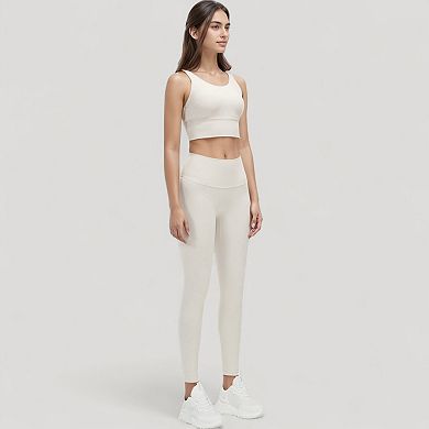 Women's Scoop Neck Longline Sports Bra with Wide Shoulder Straps and Deep V-Back Design