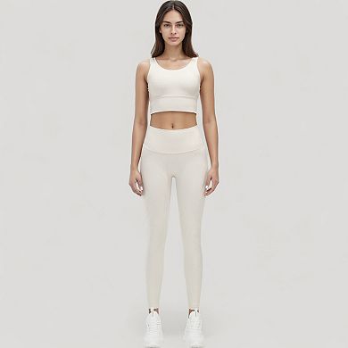 Women's Scoop Neck Longline Sports Bra with Wide Shoulder Straps and Deep V-Back Design