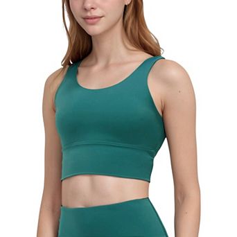 Women's Scoop Neck Longline Sports Bra with Wide Shoulder Straps and Deep V-Back Design