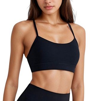 Women's Scoop Neck Sports Bra Top with Adjustable Thin Straps and Seamless Lightweight Fabric