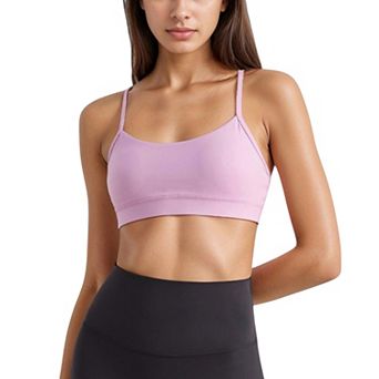 Women's Scoop Neck Sports Bra Top with Adjustable Thin Straps and Seamless Lightweight Fabric
