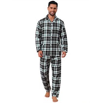 Men's 2 pc Long Sleeve Button Down Casual Checked Plaid Pajamas Set