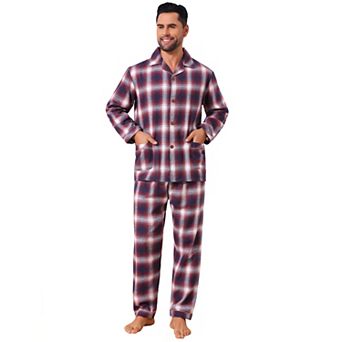 Men's 2 pc Long Sleeve Button Down Casual Checked Plaid Pajamas Set