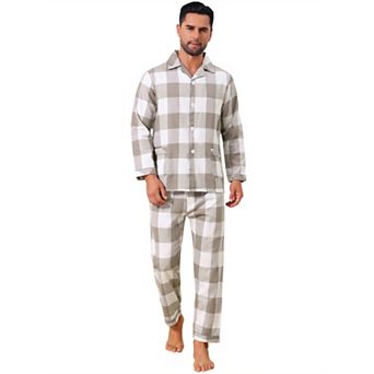 Men's 2 pc Long Sleeve Button Down Casual Checked Plaid Pajamas Set