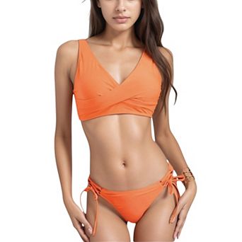 Women's Crisscross Front Bikini Top with V-Neckline and Wide Straps for a Sleek Supportive Fit