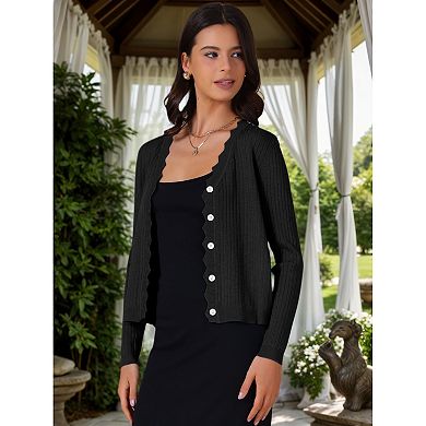 Women's Cropped Cardigan Knit Shrug Casual Long Sleeve V Neck Button Down Cardigans Sweater