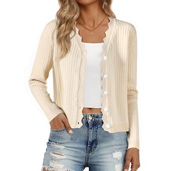 Women's Cropped Cardigan Knit Shrug Casual Long Sleeve V Neck Button Down Cardigans Sweater