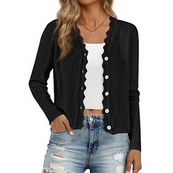 Women's Cropped Cardigan Knit Shrug Casual Long Sleeve V Neck Button Down Cardigans Sweater
