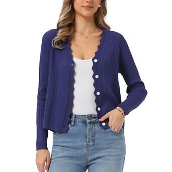 Women's Cropped Cardigan Knit Shrug Casual Long Sleeve V Neck Button Down Cardigans Sweater