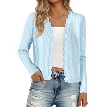 Women's Cropped Cardigan Knit Shrug Casual Long Sleeve V Neck Button Down Cardigans Sweater