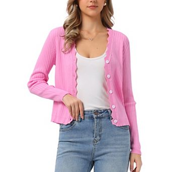 Women's Cropped Cardigan Knit Shrug Casual Long Sleeve V Neck Button Down Cardigans Sweater