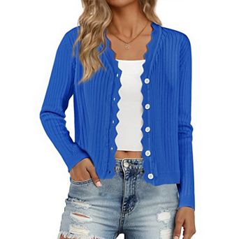 Women's Cropped Cardigan Knit Shrug Casual Long Sleeve V Neck Button Down Cardigans Sweater
