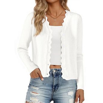 Women's Cropped Cardigan Knit Shrug Casual Long Sleeve V Neck Button Down Cardigans Sweater