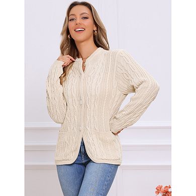Cardigan for Women's Open Front Button Down Long Sleeve Fall Casual Cable Knit Sweater with Pockets