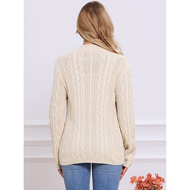 Cardigan for Women's Open Front Button Down Long Sleeve Fall Casual Cable Knit Sweater with Pockets