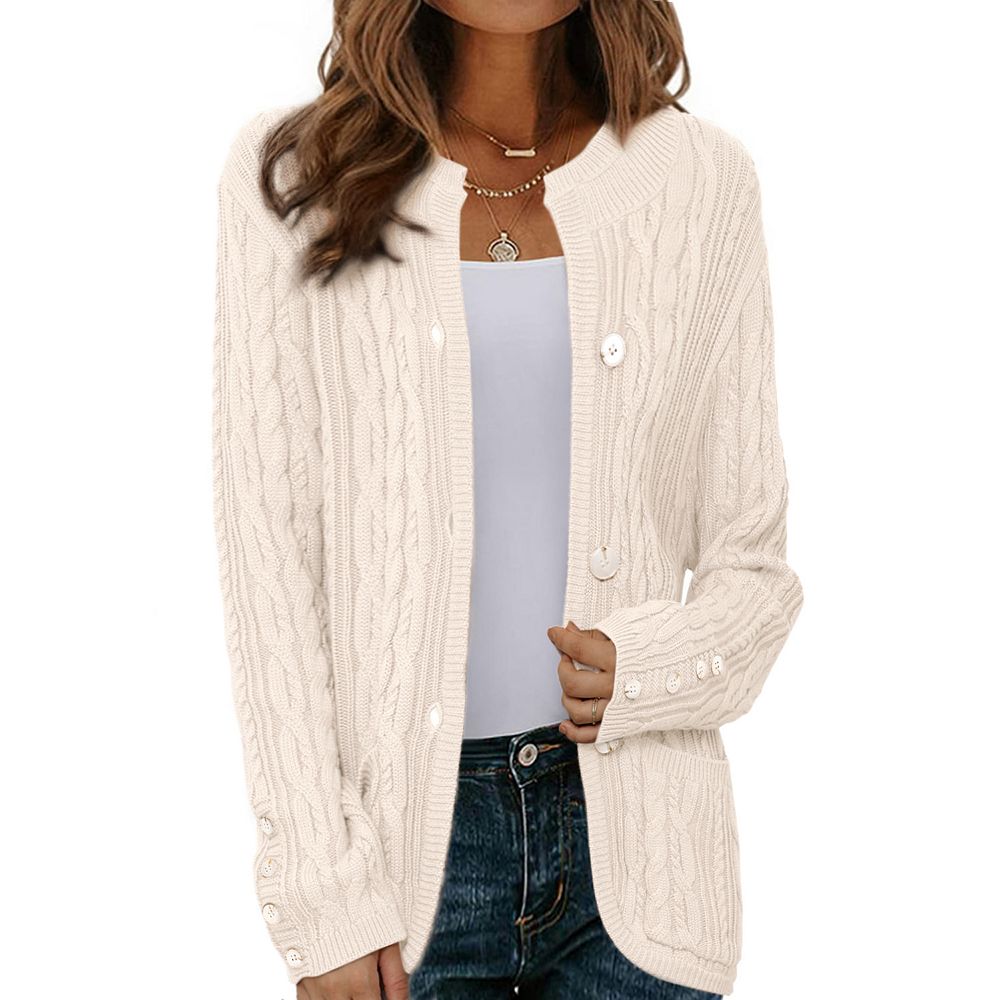 Letter Pattern Button Down Knit Cardigan, Casual Long Sleeve Loose Sweater Outwear, Women's Clothing