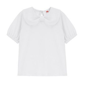Girls Peter Pan Collar with Cute Bow Short Sleeve Kids Fashion Shirts Summer Top