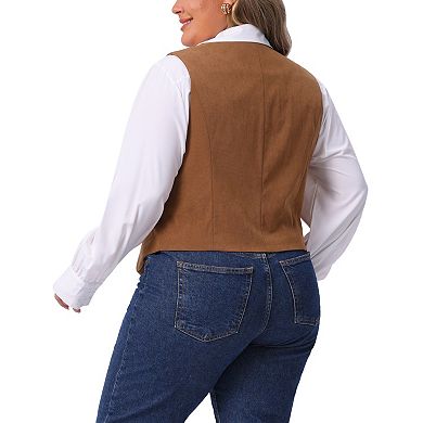 Plus Size Women's Corduroy Suit Vest Lined Waistcoat Blazer V Neck Sleeveless Vest Jacket Outerwear