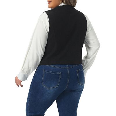 Plus Size Women's Corduroy Suit Vest Lined Waistcoat Blazer V Neck