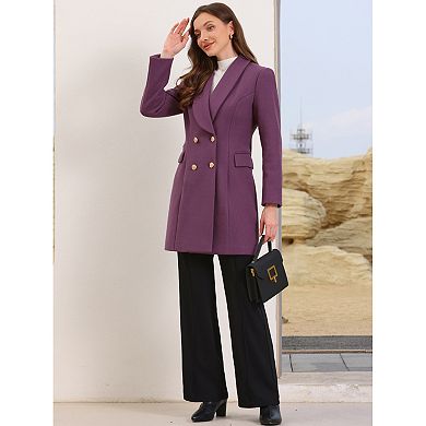 Double Breasted Winter Coat for Women's Lapel Neck Long Sleeve Outerwear Overcoat