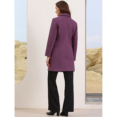 Double Breasted Winter Coat for Women's Lapel Neck Long Sleeve Outerwear Overcoat
