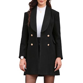 Double Breasted Winter Coat for Women's Lapel Neck Long Sleeve Outerwear Overcoat